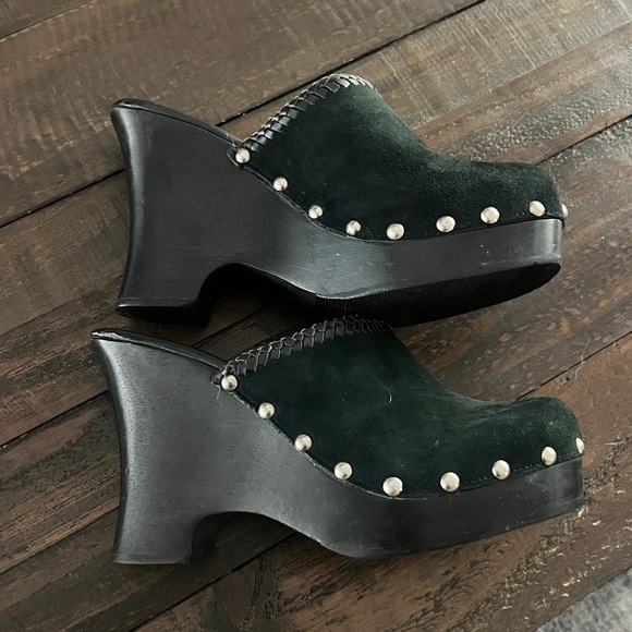 Bebe Rare Vintage Leather Studded Wood Clogs Y2K - Picture 7 of 16